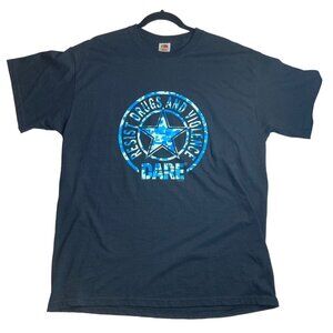 Dare Resist Drugs Violence Blue Camo Graphic Shirt Sz XL Black Cotton Retro